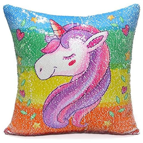 Yinsili Fundas De Cojines, Almohada Caso de la Cubierta del Amortiguador Decorativo Unicorn Impreso Funda de Almohada Reversible Lentejuelas Decorative Cojines 40x40 cm Cover