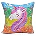 Yinsili Fundas De Cojines, Almohada Caso de la Cubierta del Amortiguador Decorativo Unicorn Impreso Funda de Almohada Reversible Lentejuelas Decorative Cojines 40x40 cm (Unicornio Arcoiris)
