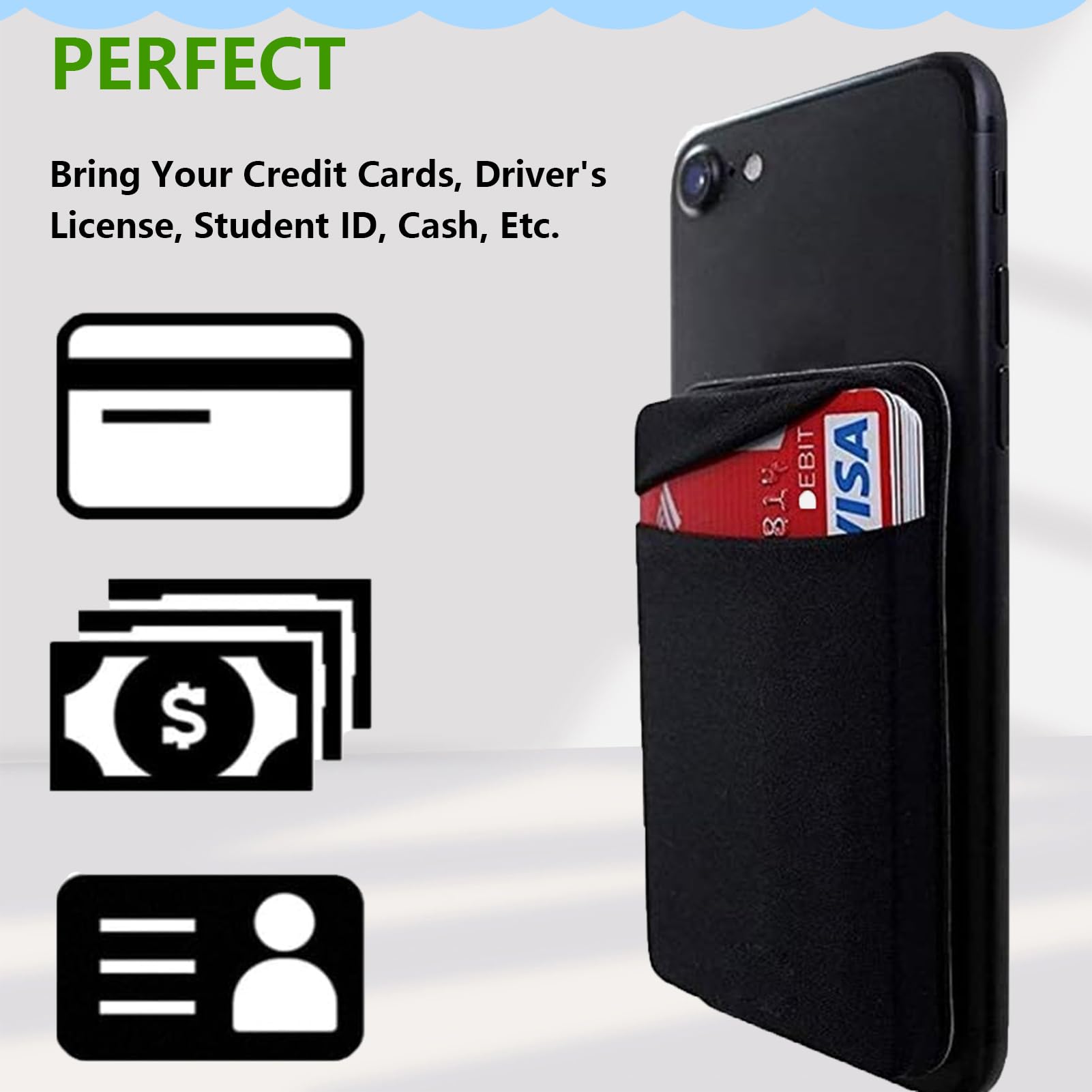 Lot de 3 Porte-Cartes pour Téléphone Portable avec Autocollant Adhésif, Noir
