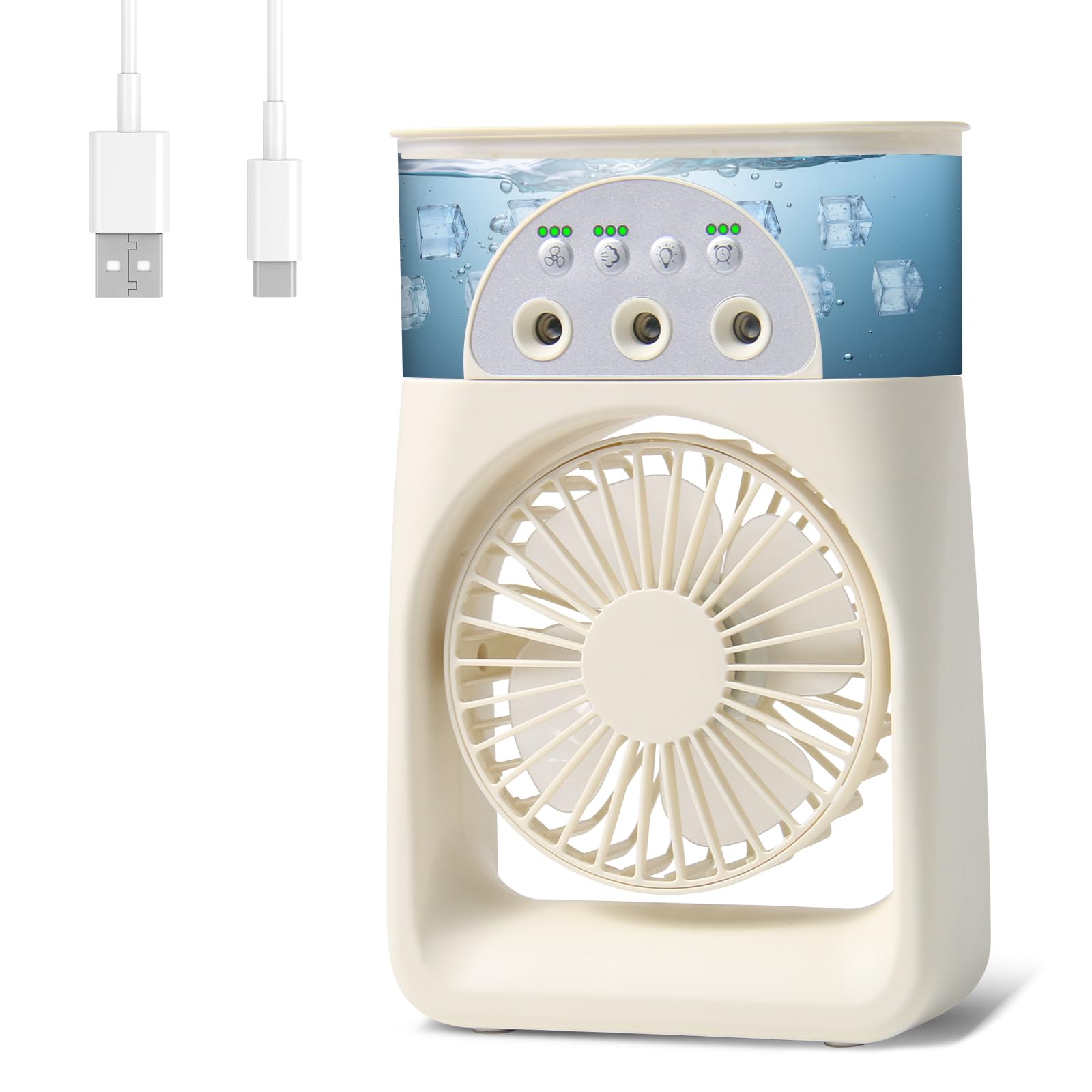 Mini Aire Acondicionado Portatil,3 en1 Mini Enfriador de Aire de 250ml, Mini Refrigerador de Aire Móvil Ventilador USB,3 Velocidades,7 LED Climatizador Portatil para Dormitorios,Oficinas