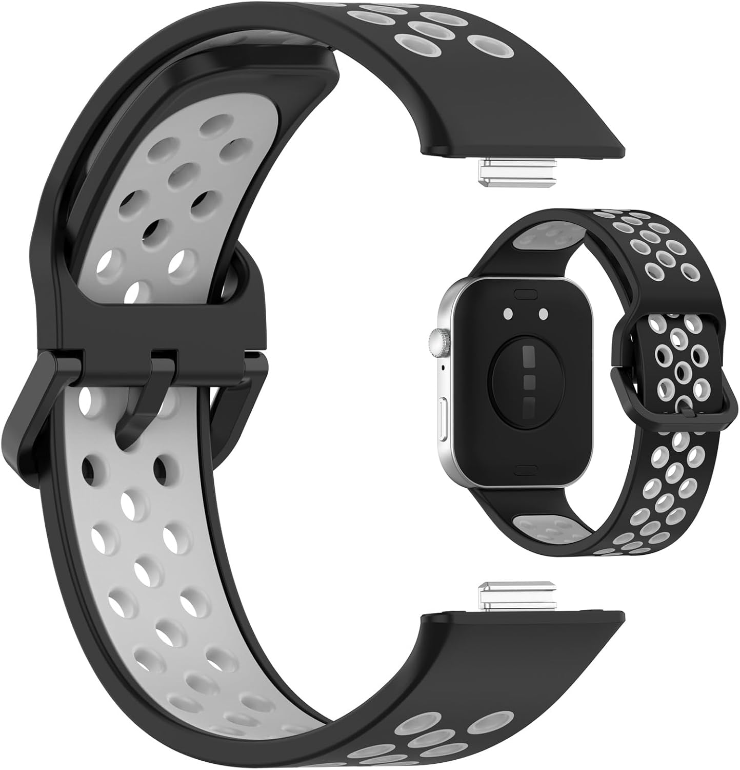 Compatible with Huawei Watch Fit 3 Replacement Band - Replacement Silicone Wrist Watch Band Strap Compatible with Huawei Watch Fit 3 (Black+Gray)