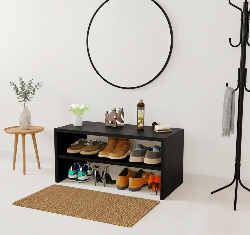 MDF Shoe Rack Black, Rectangular, Matte Finish, Holds 6-8 Pairs-image-3
