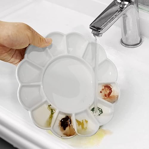 Miniatura 6 de 8 pulgadas 13 Wells Artist Paleta de pintura de cerámica, bandeja de mezcla de pintura de acuarela de cerámica circular para acuarela gouache