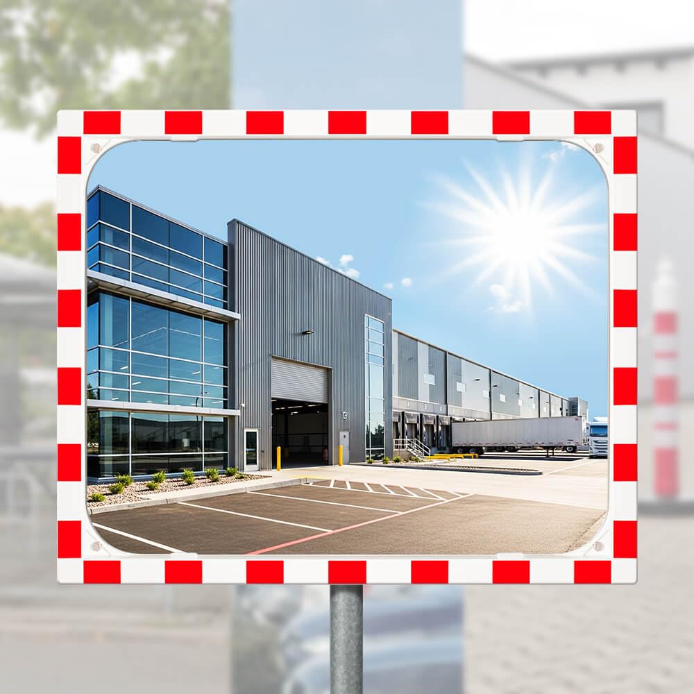 DIAMOND Verkehrsspiegel, SEKURIT-Sicherheitsglas, rot/weiß, 100 x 80 cm aus Stahl, Kunststoff, Glas, Art.-Nr. 41047 | Sicherheitsspiegel | Straßenspiegel