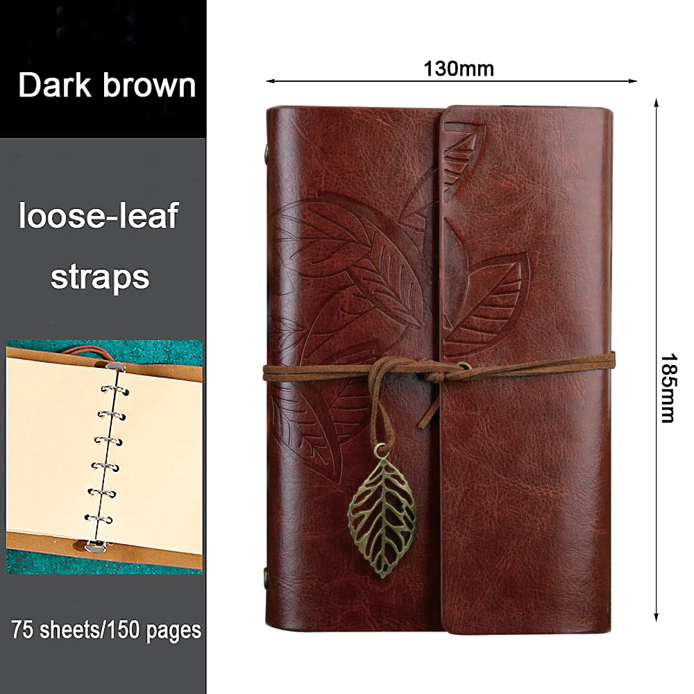 NectaRoy Retro Vintage yapraklı not defteri, klasik PU deri kapak, seyahat defteri, travel journal, günlük, seyahat günlüğü, doldurulabilir eskiz defteri, Sketchbook, 130x185mm