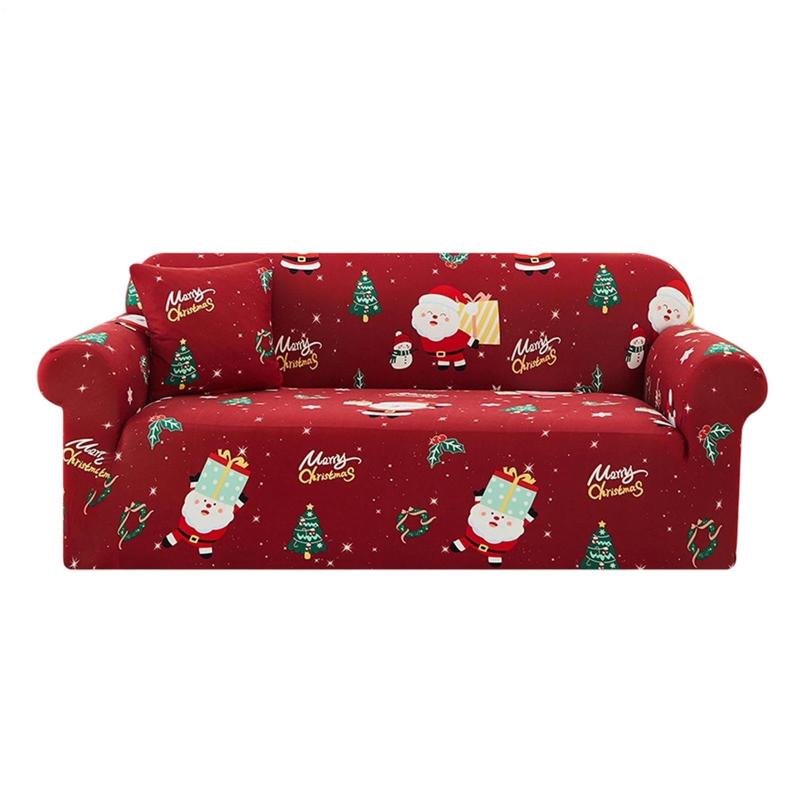 Santa Couch Cover, Christmas Elastic Slipcover With Non Slip Fit, Holiday