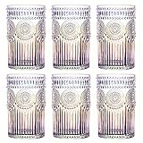 Kingrol 6 Pack 15 oz Romantic Water Glasses, Rainbow Drinking Glasses Tumblers, Vintage Glassware Set for Juice, Beverages, Beer, Cocktail
