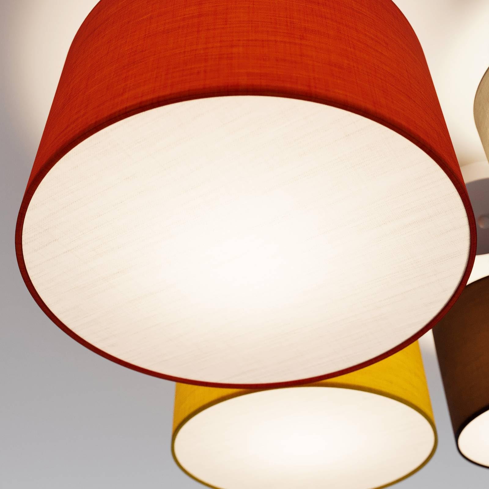 Lindby Stoff Deckenlampe grau, braun schwarz rot gelb 5 Schirme Ø 20 25 30 35 40 cm 5x E27 max. 60W ohne Leuchtmittel Textil Deckenleuchte
