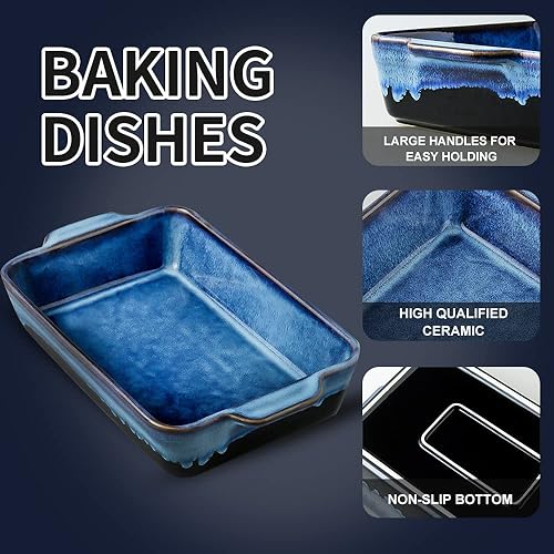 Miniatura 2 de KOOV Juego de utensilios para hornear, juego de platos de cerámica para hornear, juego de cacerola rectangular, sartén para lasaña, juego de