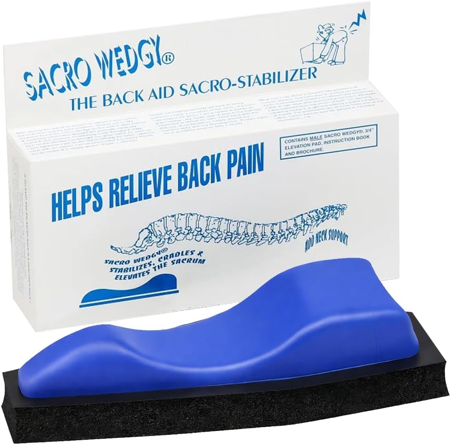 Sacro Wedgy® Male Sacrum Support Wedge with 3/4" Elevation Pad & Booklet | Cradles the sacrum using body weight and gravity, used with neck support; firm, shape-retaining molded design, made in USA