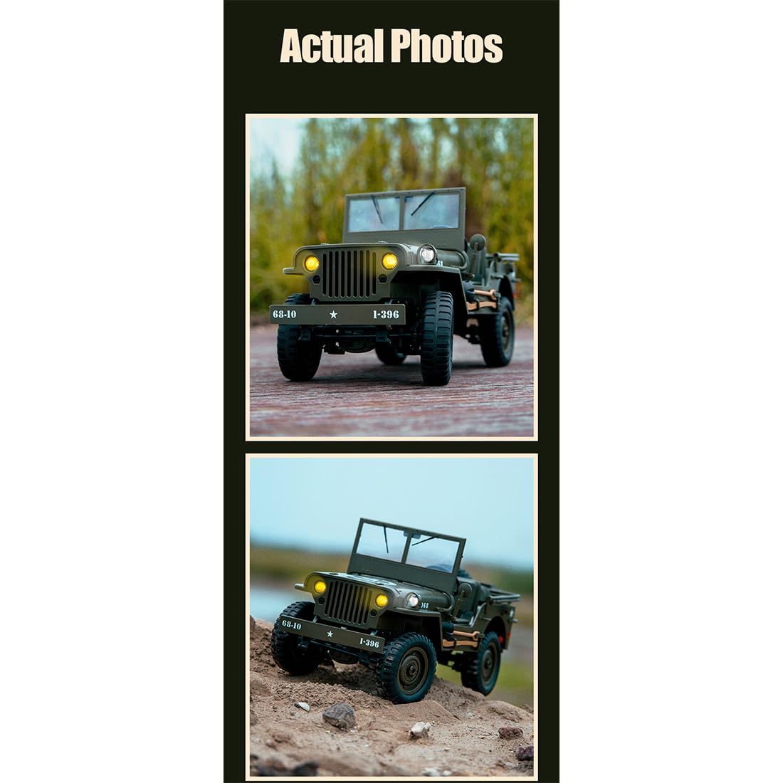 1:10 Militär RC Crawler Fahrzeug, 4WD Offroad Auto Geländewagen Modell Mit Doppelmotor, LED Beleuchtung Und Fernsteuerung Für Erwachsene Sammler Hobby Modellfahrzeug-Wüstengelb