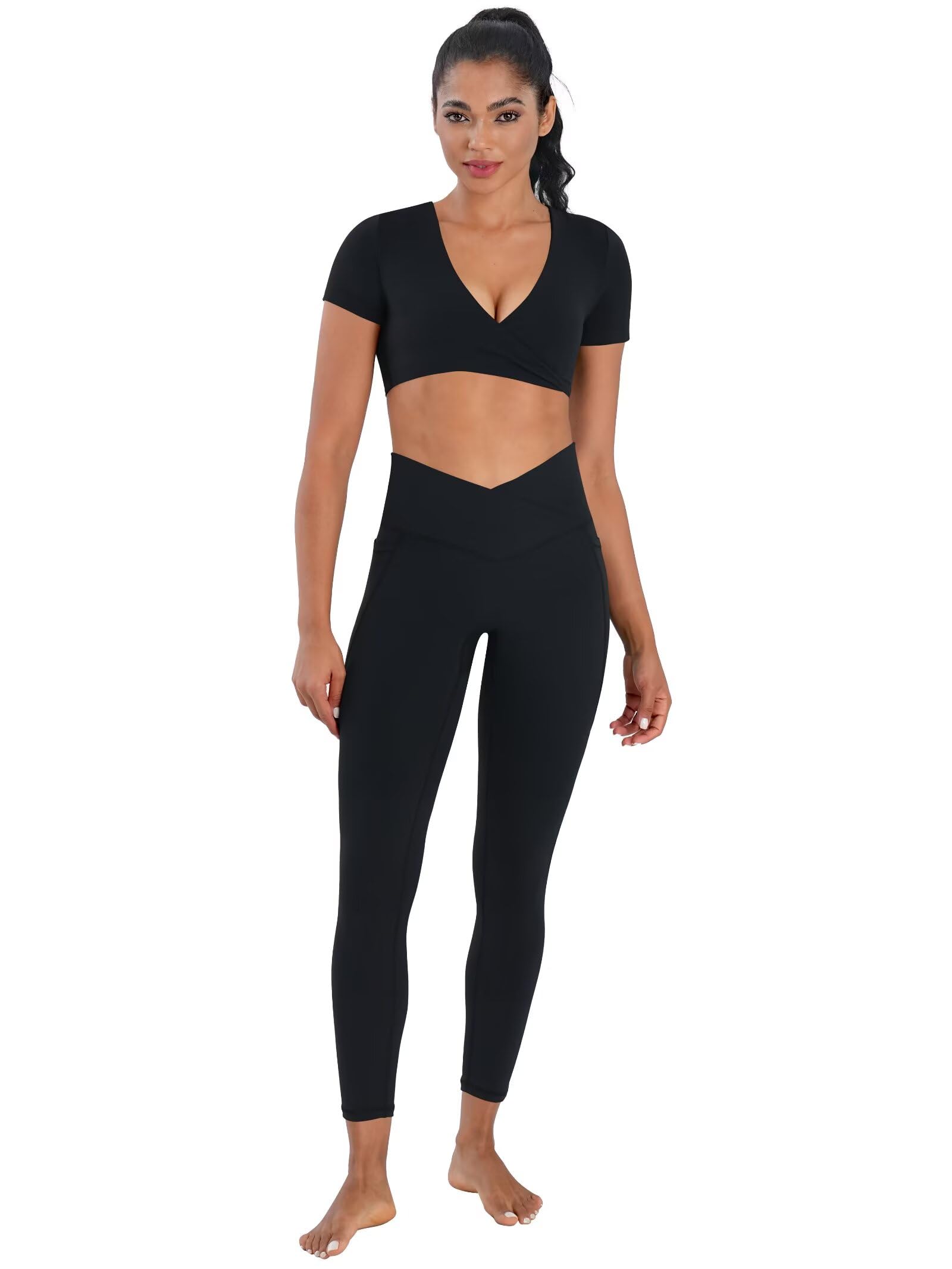 Sunzel Leggings da donna con tasche, senza cuciture anteriori, per allenamento e yoga, controllo della pancia