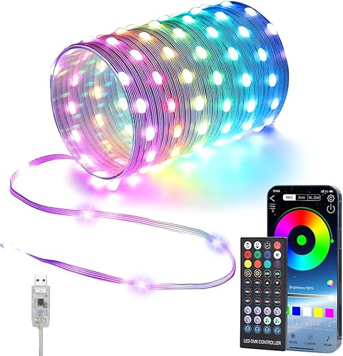 Miniatura 1 de Tira de luces LED, 100 luces LED que cambian de color, impermeable con aplicación y control remoto, sincronización de música y voz para decoración