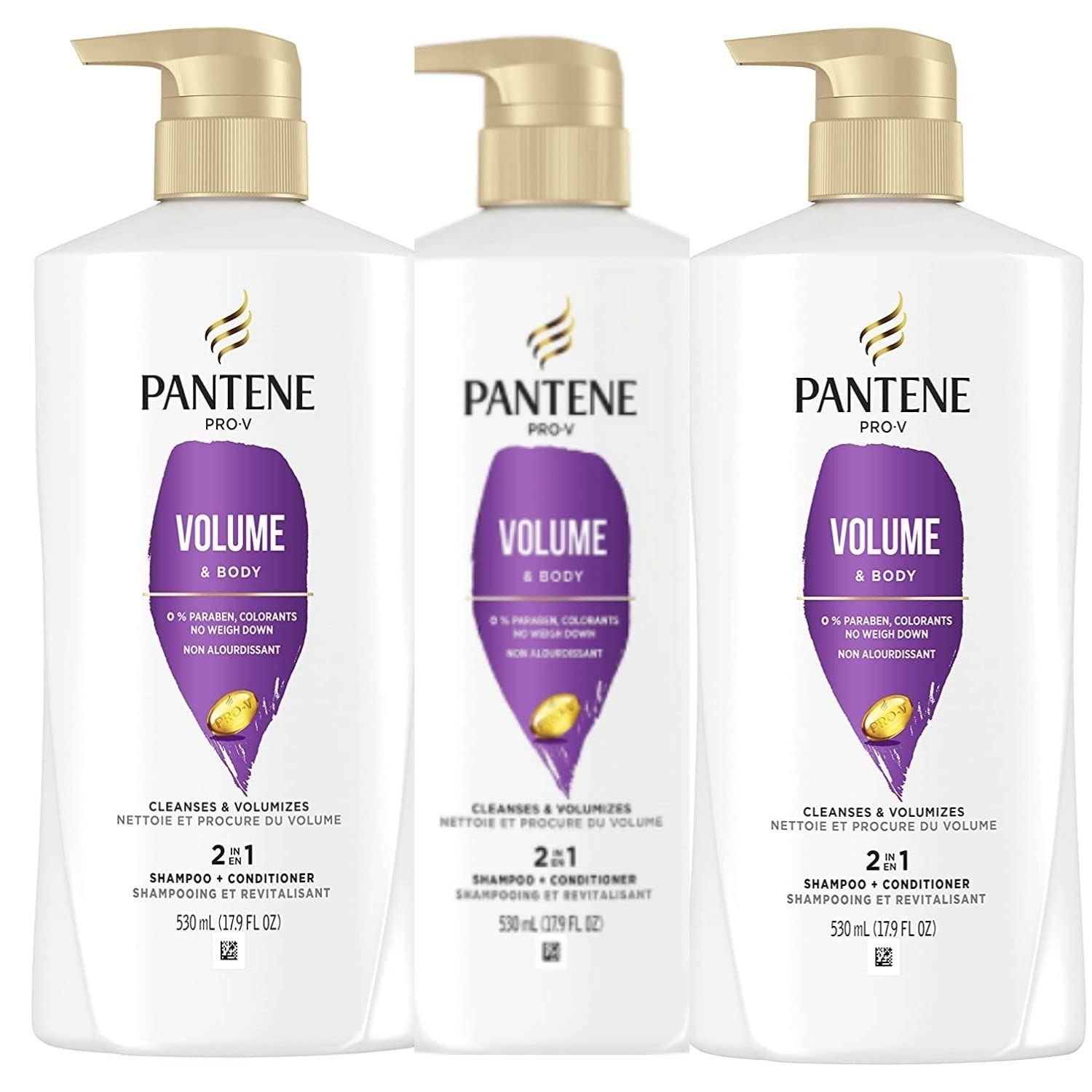 Pantene Pro-V Volume & Body 2 in 1 Shampoo & Conditioner,17.9 fl oz Pump Bottle - 3 Pack