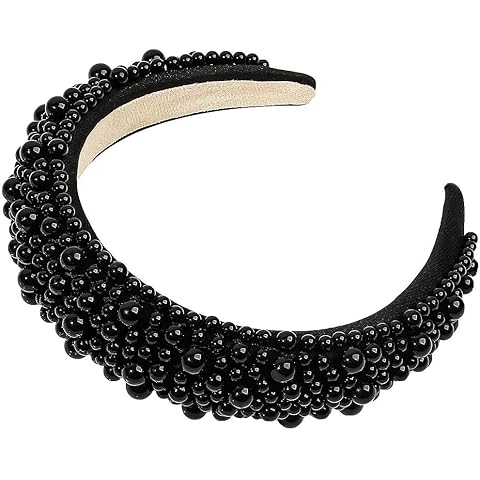 TRIXES Pearl Beaded Black Headband Cover