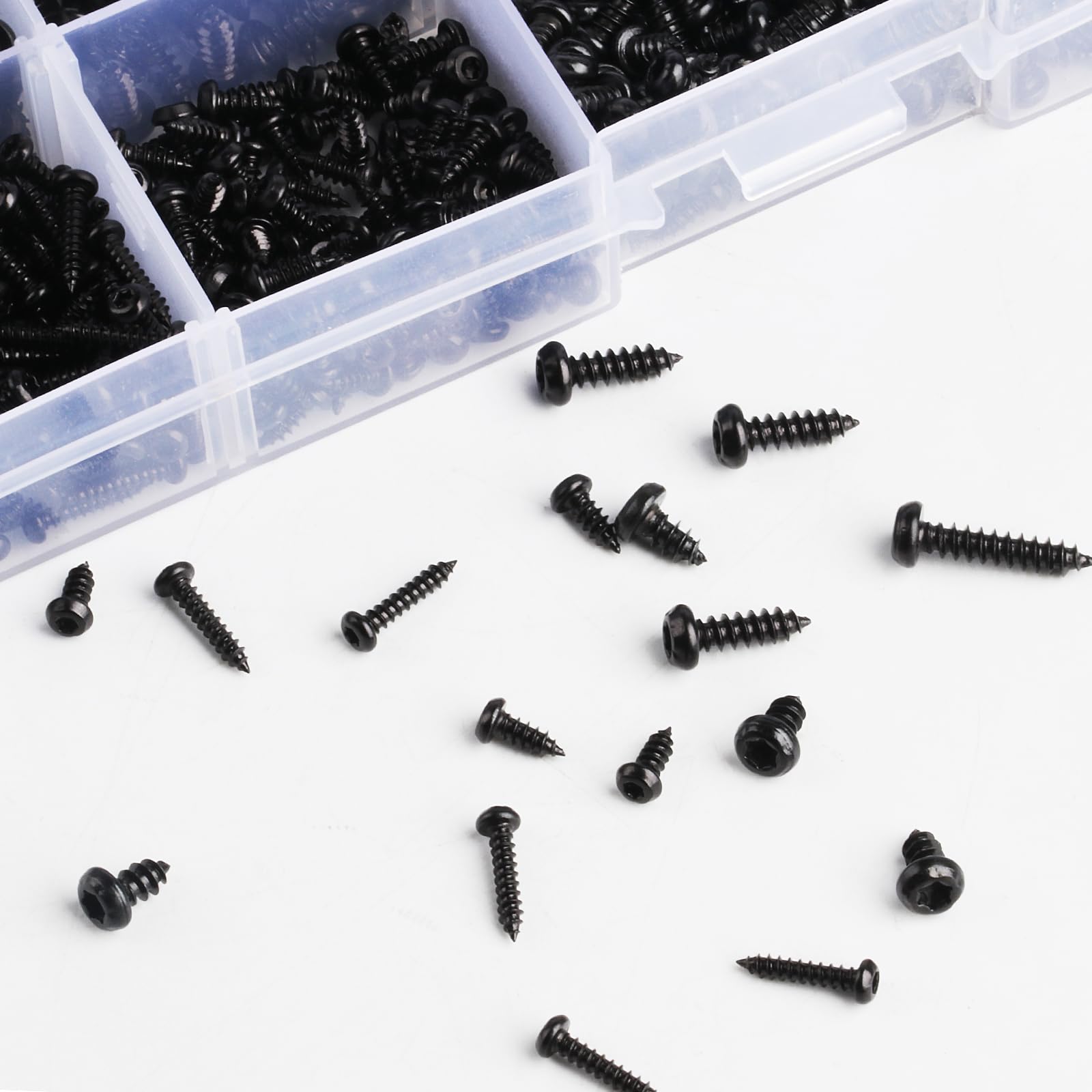 1000 Pz M2 M2.3 M2.6 M3 Viti Autofilettanti per Legno, Viti a Testa Pan Nere, Viti per Legno, Kit Assortimento Viti Torx a Testa Tonda Piccola per Lamiera di Legno in Plastica