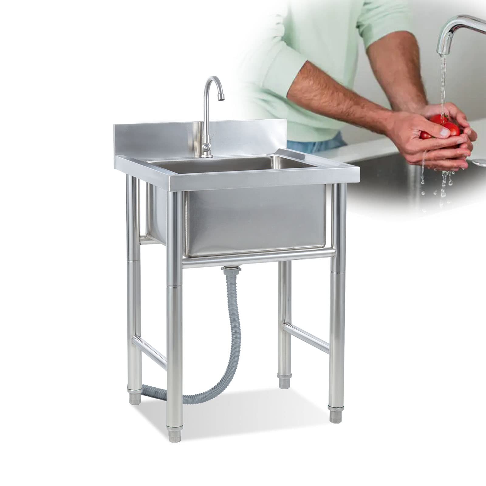 Lavello da Cucina,lavello Cucina con Rubinetto in Acciaio Inox 304,Singolo,13,78" x 13,39"/17,7" e Vasca Interna 16,5" (Ristorante,Cucina,Lavanderia,Garage)