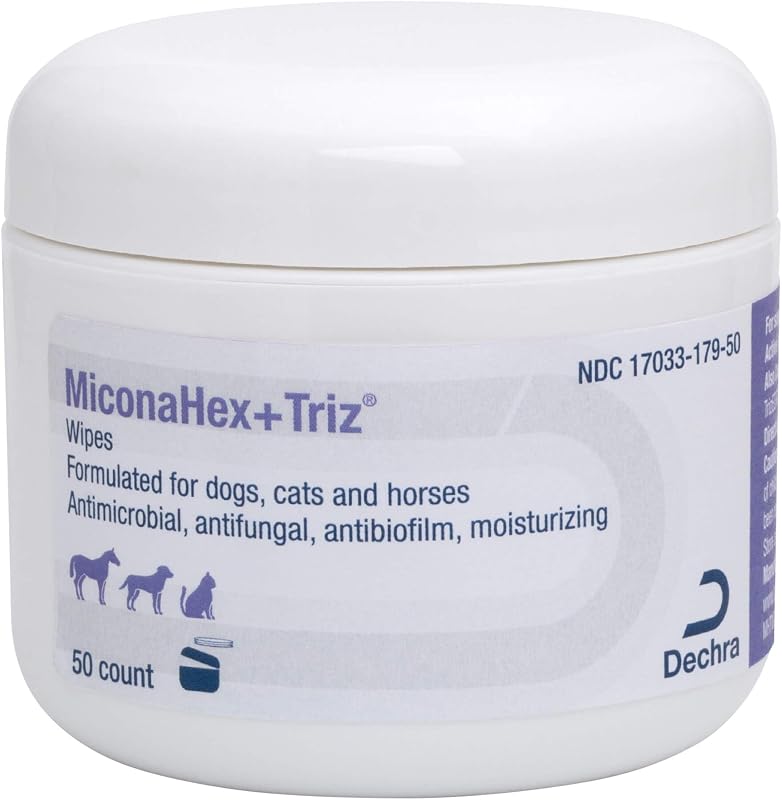 MiconaHex+Triz Wipes, 2.25" round for Dogs, Cats and Horses, 50 count jar | Antibiofilm, Moisturizing; Packaging May Vary
