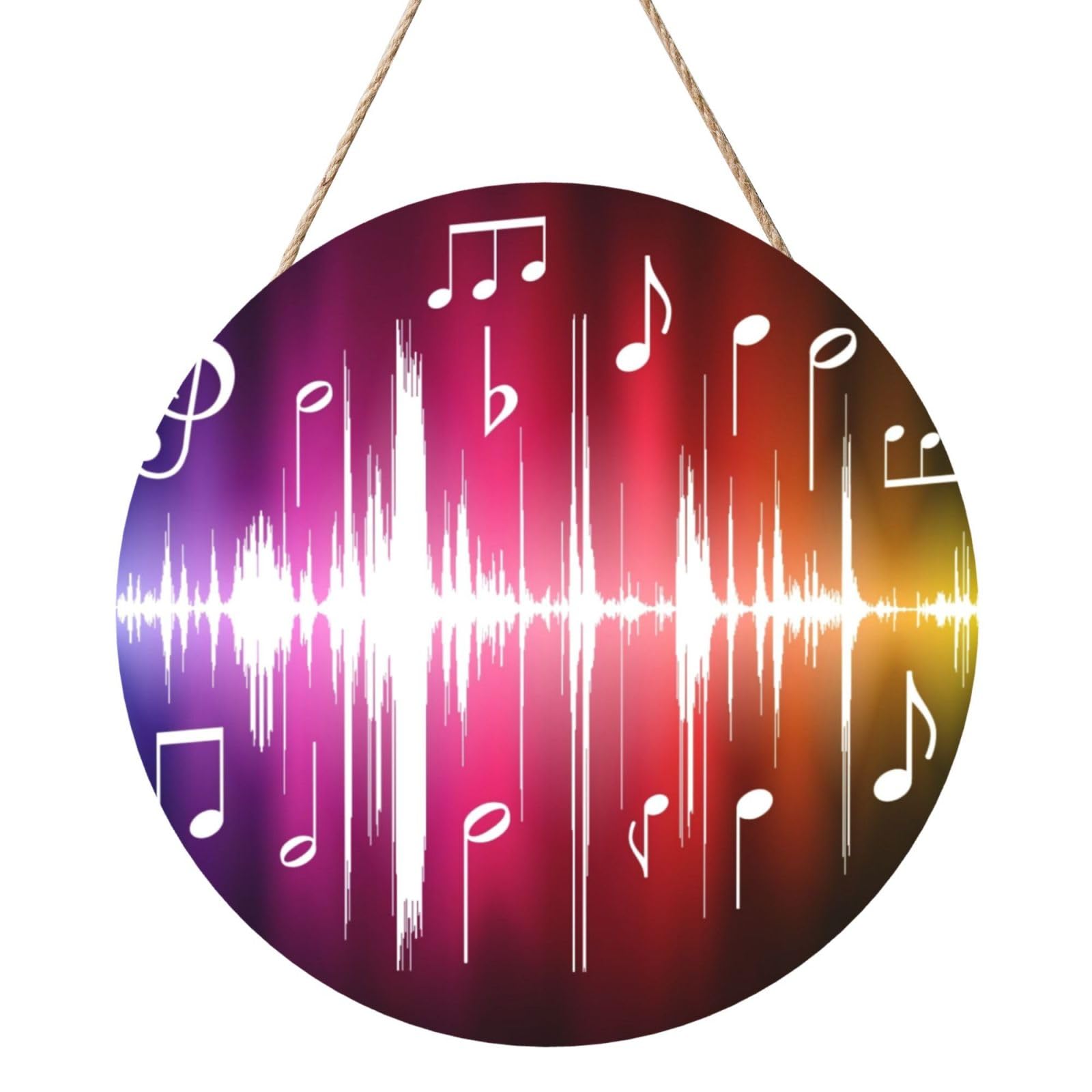 InOmak Music Note Printed, Round Wood Panel Painting 12 in, Wall Hanging Painting For Home