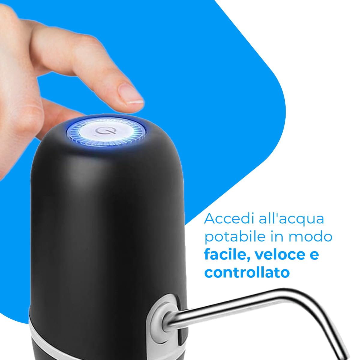 NK Dispenser di acqua – Dispenser automatico, ricarica USB, dosatore in acciaio, senza BPA, Acqua Fredda, 1200 mAh, 1,5 l, 5,7 l, 10 l, 11,3 l, 15 l, 18,9 l, (Colore Nero)