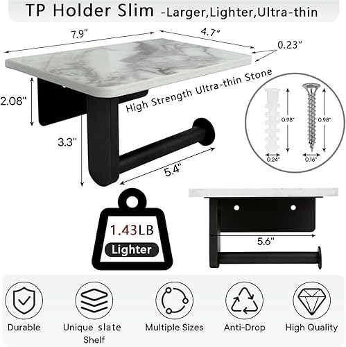Miniatura 4 de Portarrollos de papel higiénico de mármol con toallitas, estante de teléfono celular para baño y baño, soporte para toallas montado en la pared de