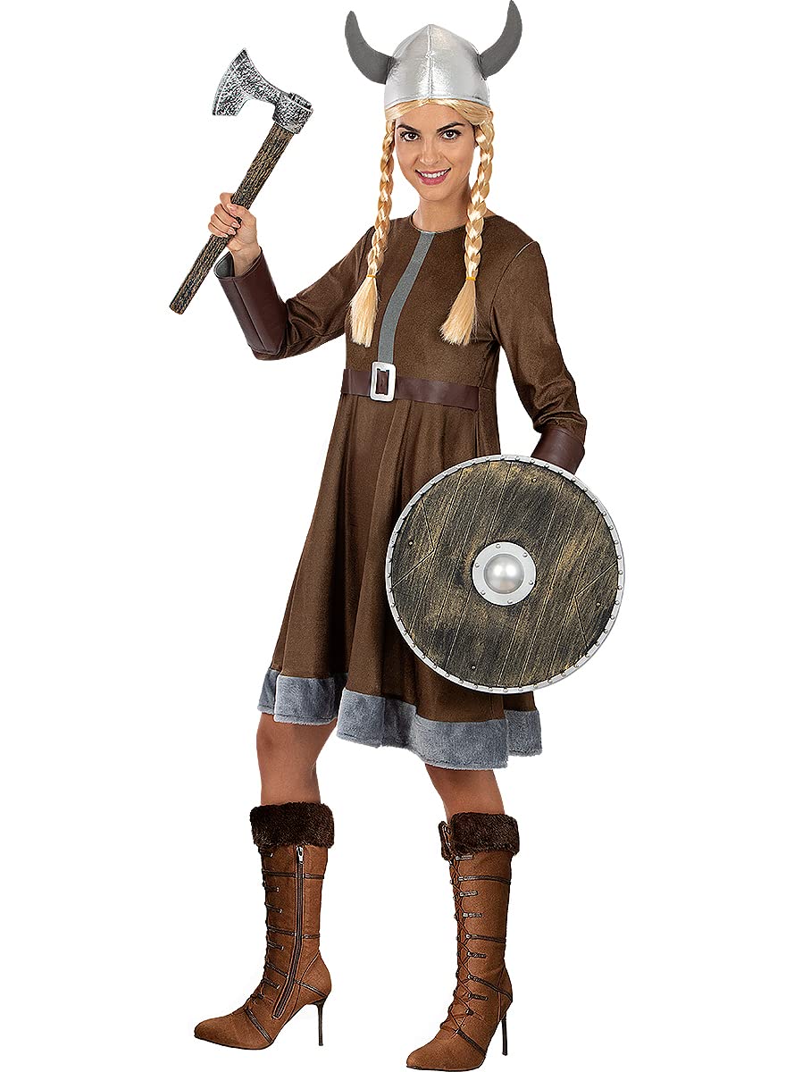 Funidelia | Disfraz de vikingo para mujer Nórdico, Valkiria, Bárbaro, Vikings - Disfraz para adultos y divertidos accesorios para Fiestas, Carnaval y Halloween - Talla XS - Marrón