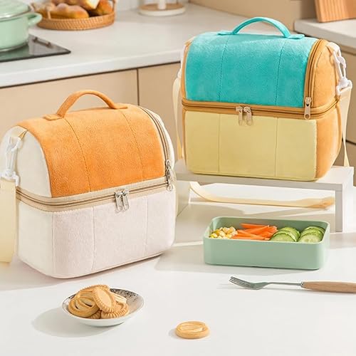 Miniatura 5 de Bolsa de almuerzo para mujer, bolsa de almuerzo aislada con lonchera de doble cubierta con correa ajustable para el hombro, a prueba de fugas,