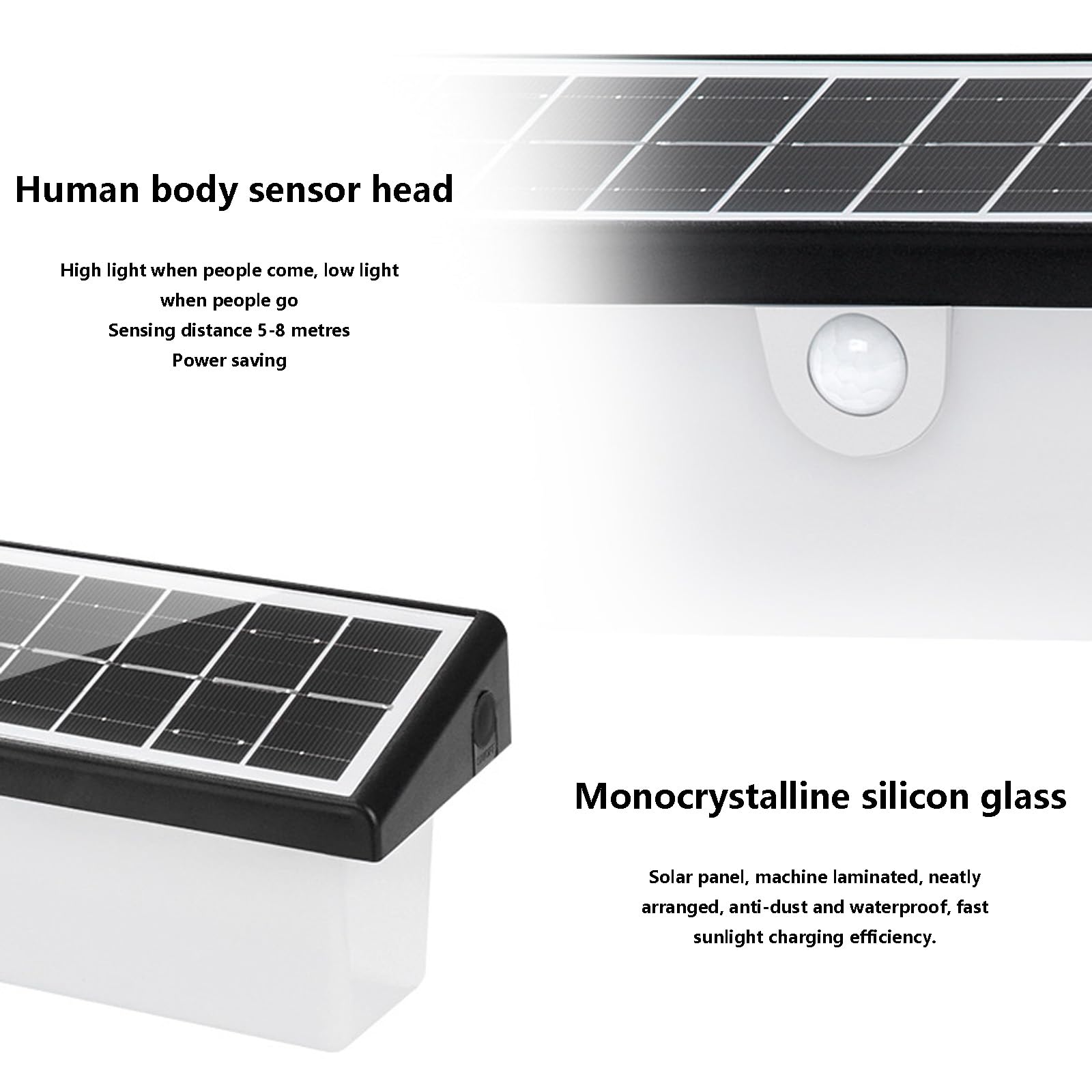 Applique da parete a LED a energia solare per esterni con sensore di movimento, illuminazione a LED, impermeabile IP65, moderna e senza fili, ideale per patio, terrazze e verande (luce nera e bianca)
