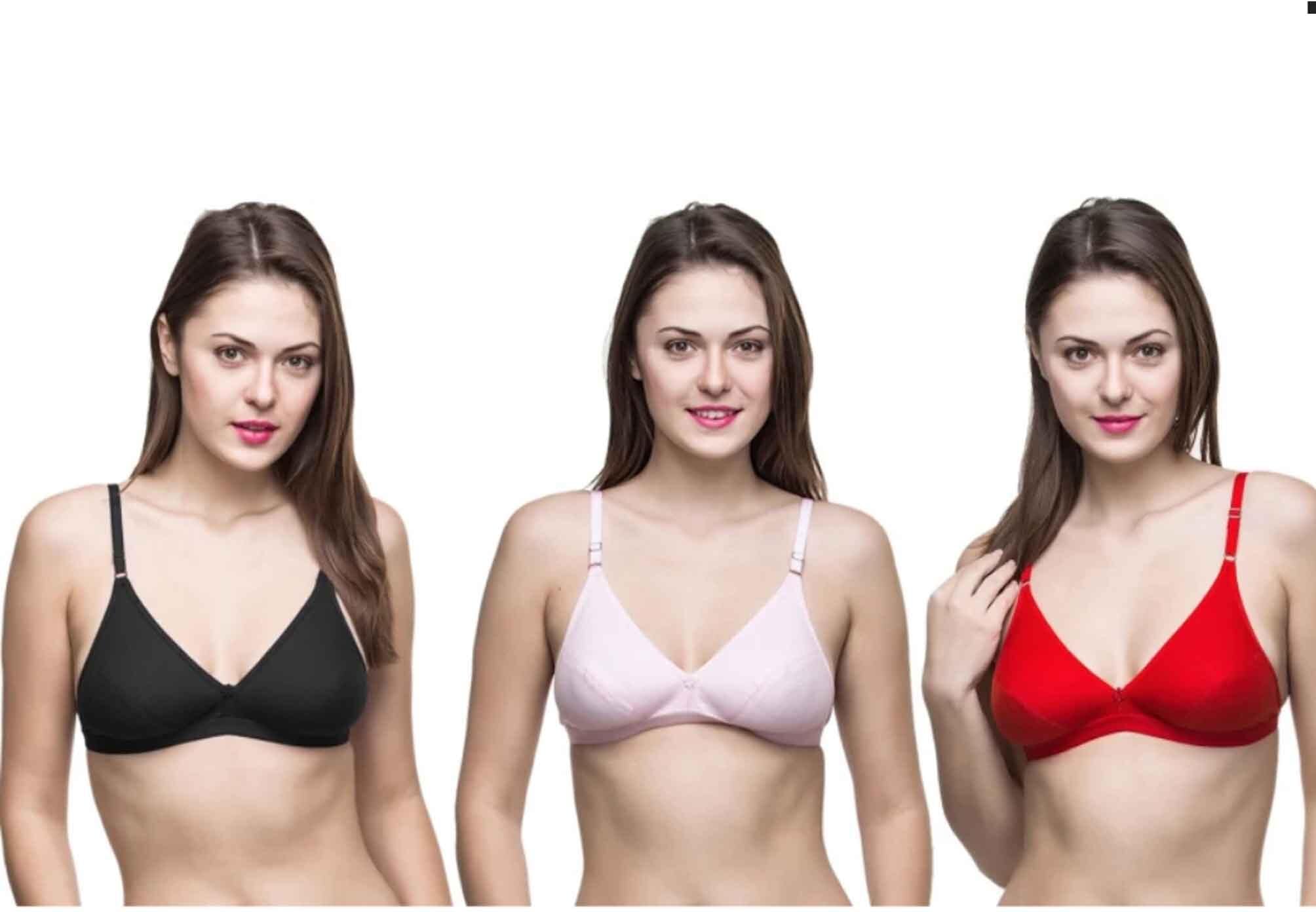 Cotton Bra for Women Full Coverage, Cotton Bra for Women, Regular Bra for Women Everyday, Non Padded, Non Wired Bra(AB_The LIFE-70- PCS -3)