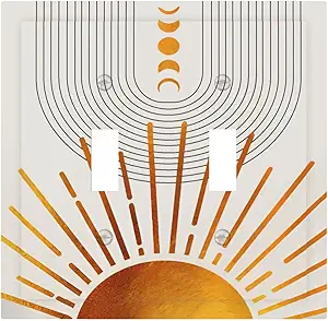 Decorative Light Switch Plate Covers Bohemian Gold Sun Moon Phase Arch 2 Gang Light Switch Cover Plate Unique Double Toggle Wall Plate Switch Plate Cover for Bedroom Home Decor