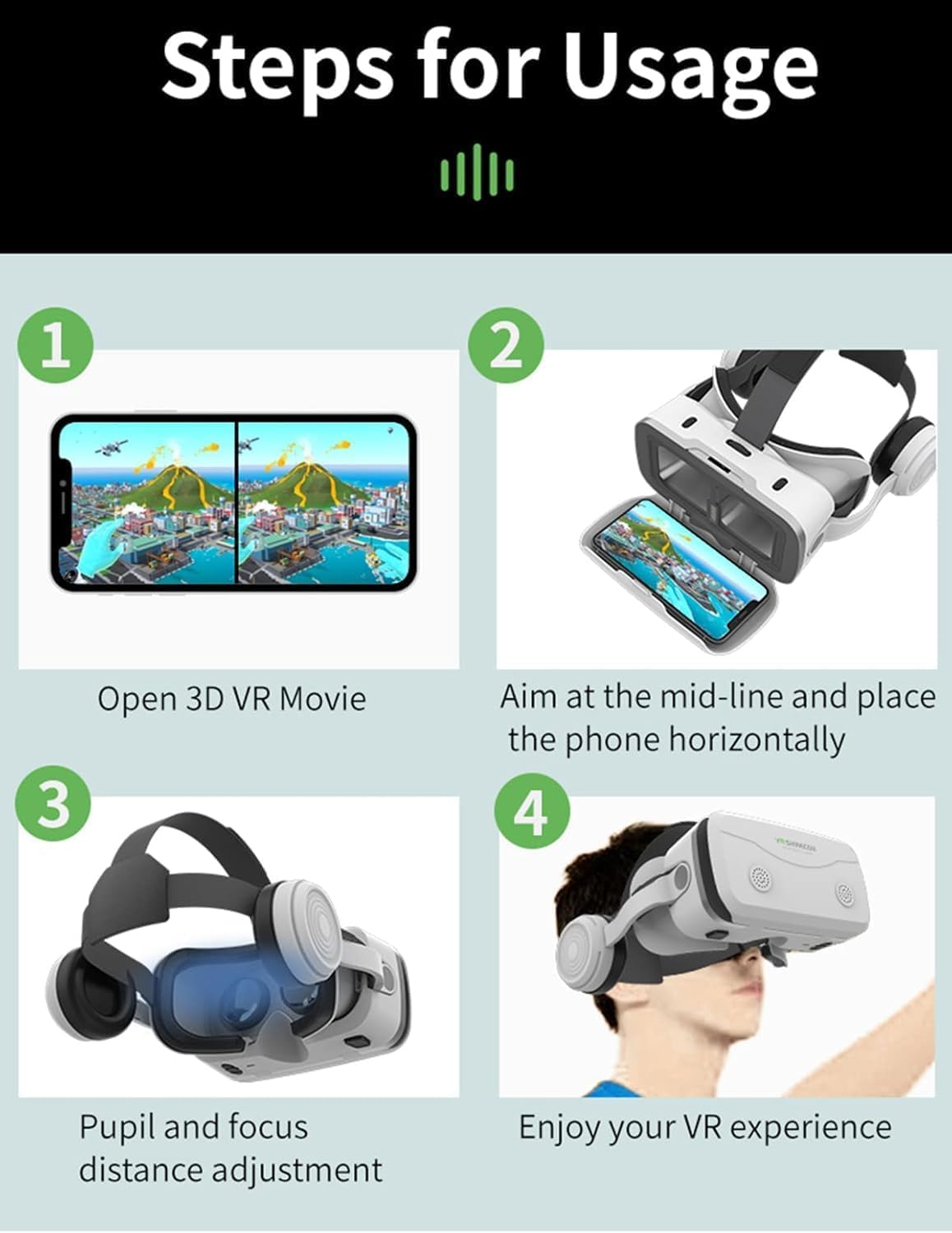 Gafas VR, 3D VR Gafas de Realidad Virtual VR Glasses Objetivo y Pupila Regulable para 4.7" - 7.2" Android/iOS Smartphone (Blanco)