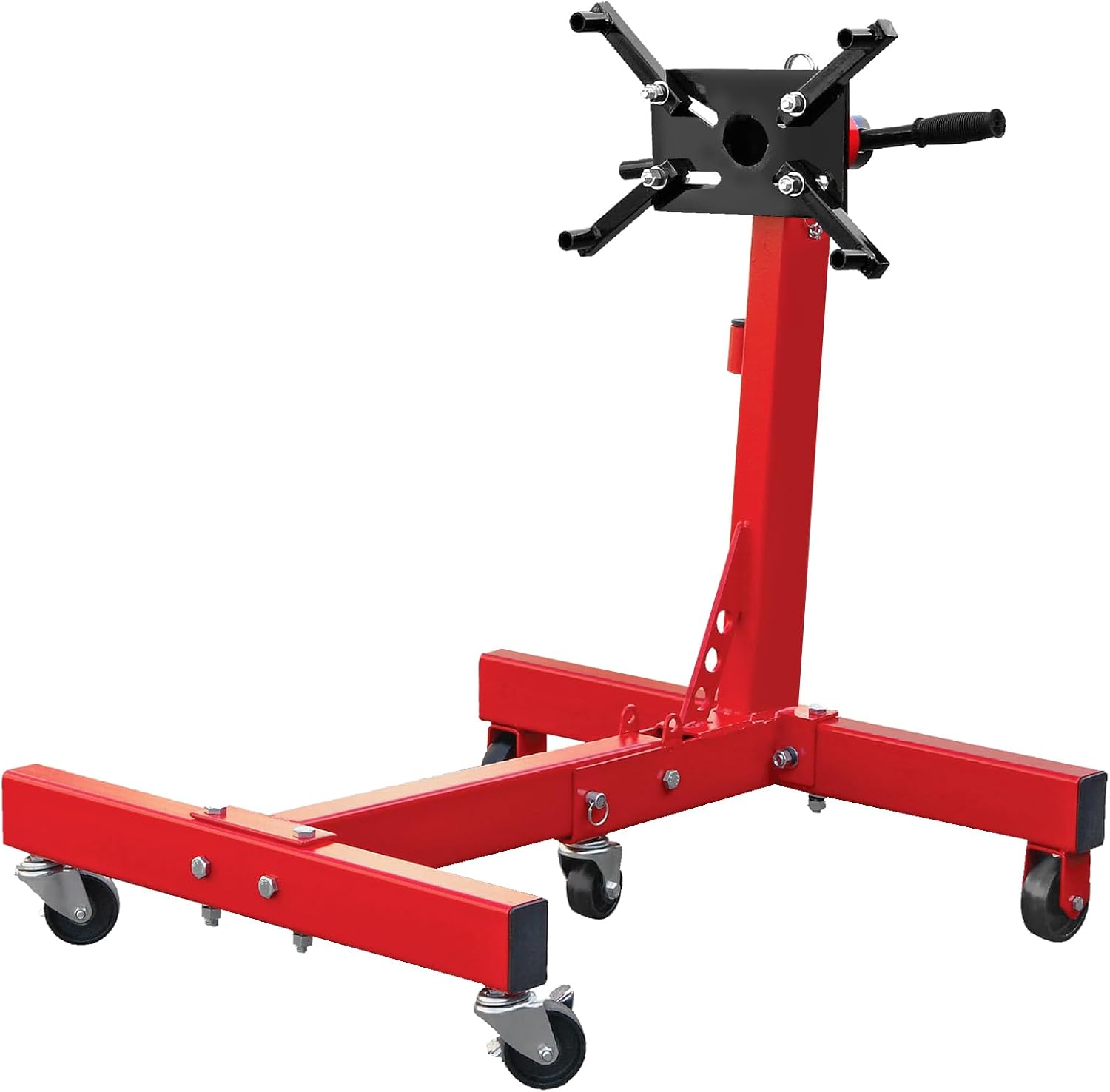 Big RED Steel Rotating Wheeled Engine Stand with 360 Degree Adjustable Rotating Head and Folding Frame: 3/4 Ton (1,500 lb) Capacity, Red