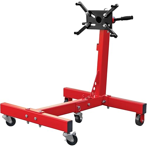 Big RED Steel Rotating Wheeled Engine Stand with 360 Degree Adjustable Rotating Head and Folding Frame: 3/4 Ton (1,500 lb) Capacity, Red
