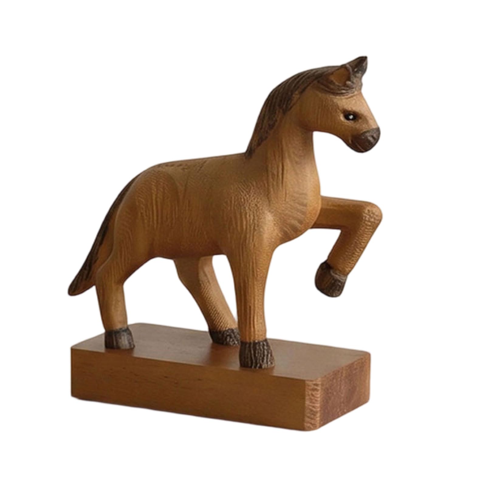 alloneslife Wooden Horse Figurine with Base Decoration for Home Desktop Decors with Classical Design and Auspiciously Meaning Home Decoration Horse Statue