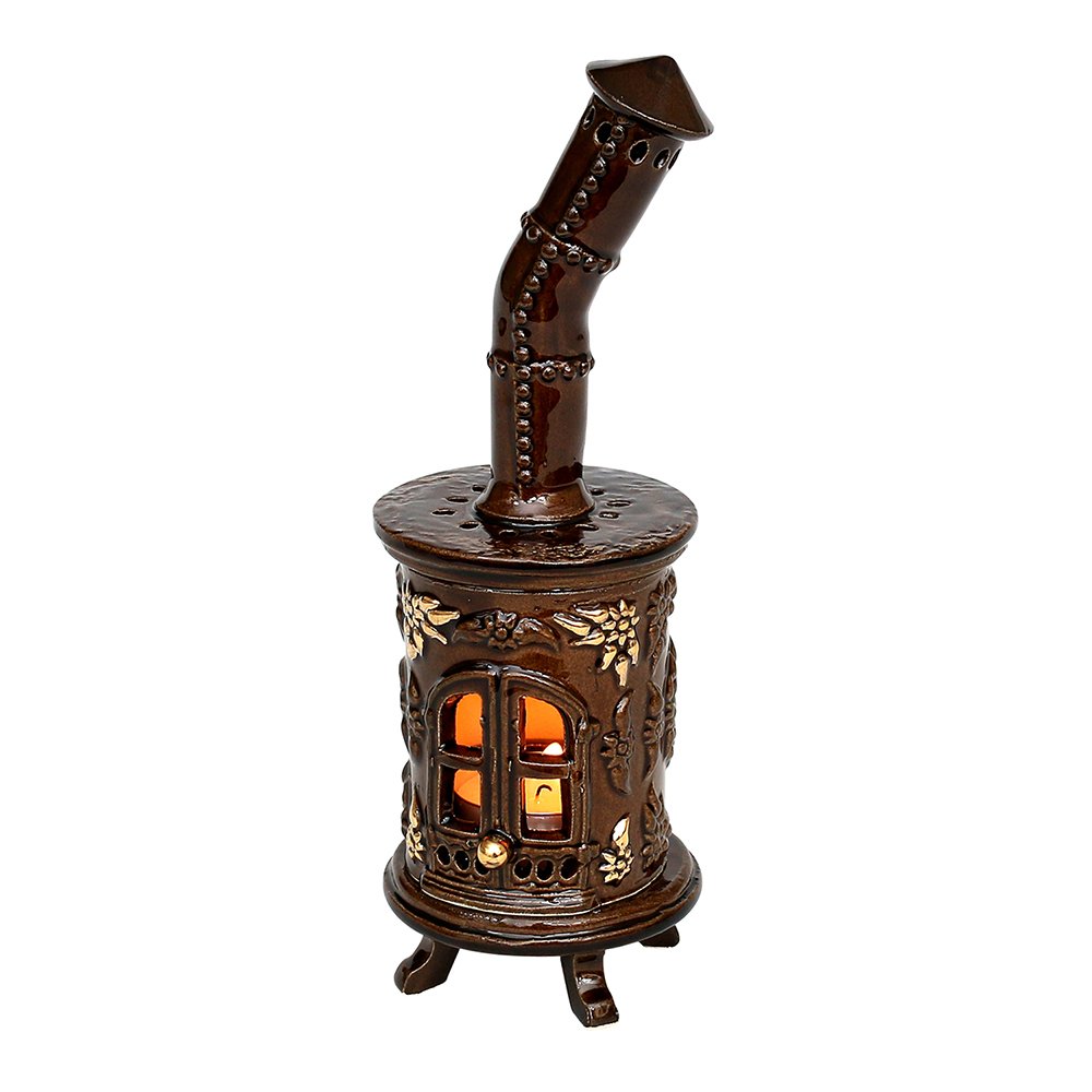 Dekohelden24 142109 Ceramic Tea Light Oven Brown with Gold Hand Art Ceramic Approx. 21 cm