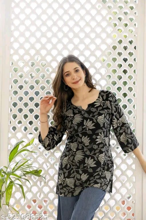 Image of SIROTA Rayon Short Top for Women | Tunic for Jeans | Western Short Kurti | Stylish Straight Ladies Kurta | Ethnic Kurta for Girls