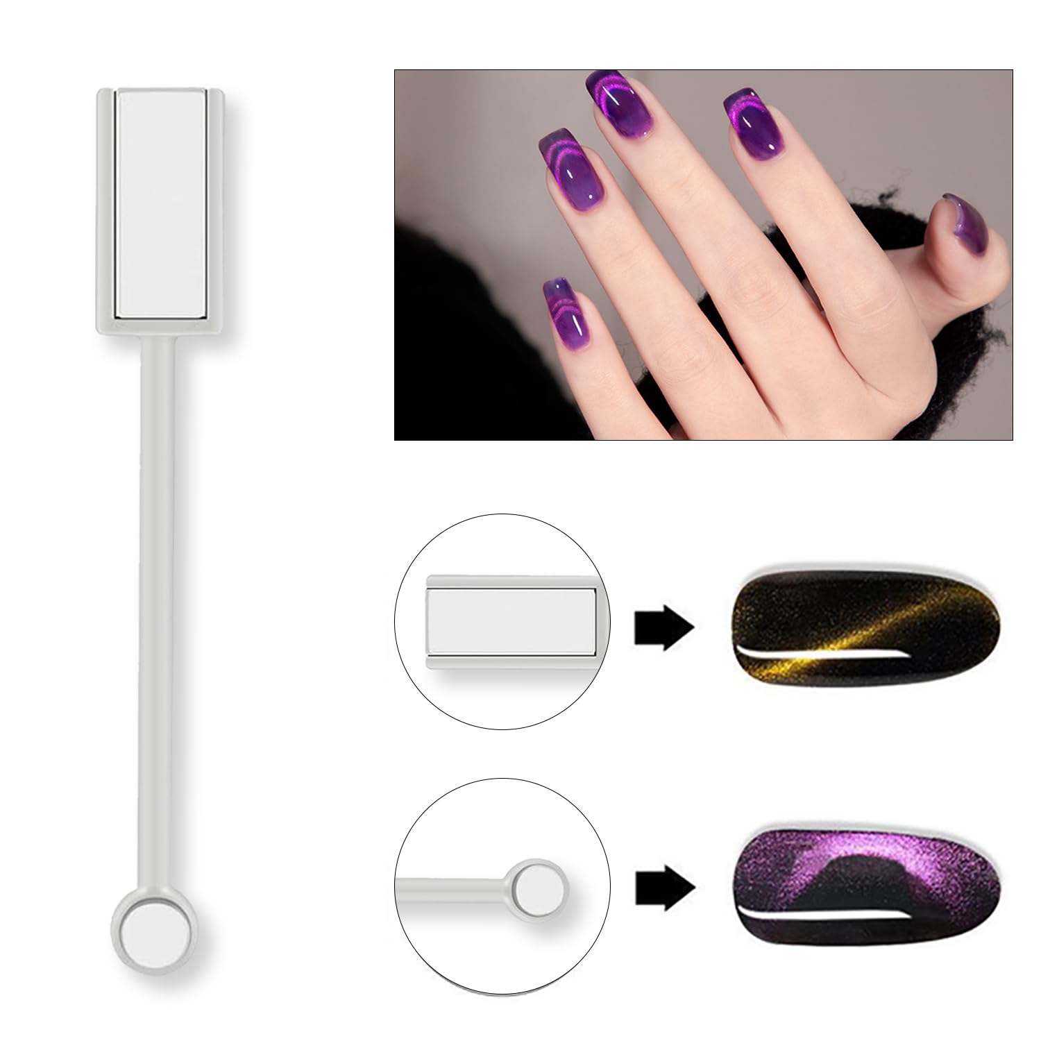 WOKOTO 5Pcs Nail Magnet For Cat Eye Nails Gel Polish Magnets Wand For Cat Eye Magnet Nail Art Tools 3D Gradient Design Magnetic Sticks Tools For Women Nails Magnets For Magnetic Nail Polish Magnet