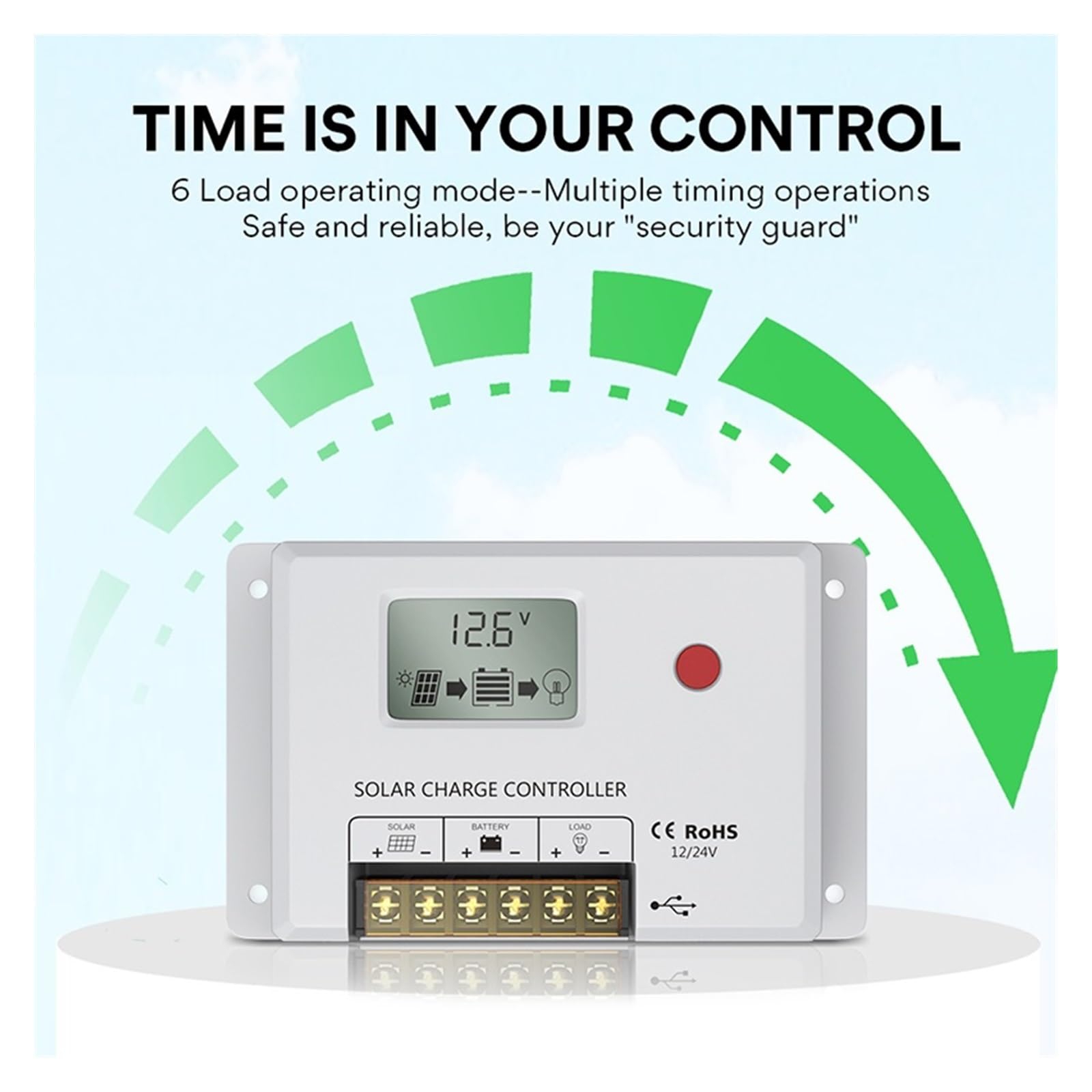 controlador de carga solar, 10A 24V Controlador de carga solar PWM inteligente