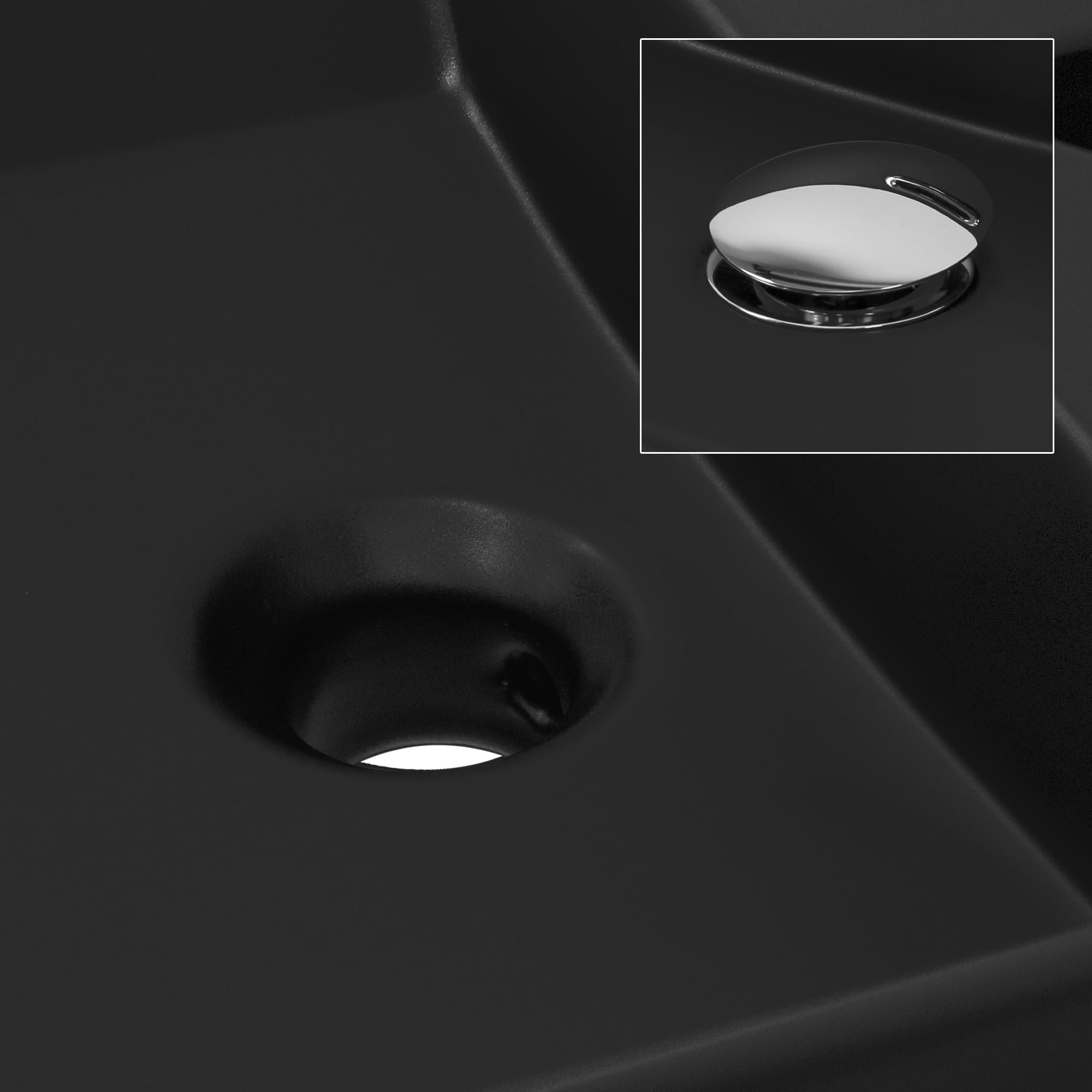 LuxeBath Lavabo in Ceramica 605x365x130 mm Colore Nero Opaco Lavello da Appoggio Rettangolare Lavandino Design Moderno Sanitari per Bagno Casa Hotel Bacinella per Ospiti Rubinetteria per Bagno