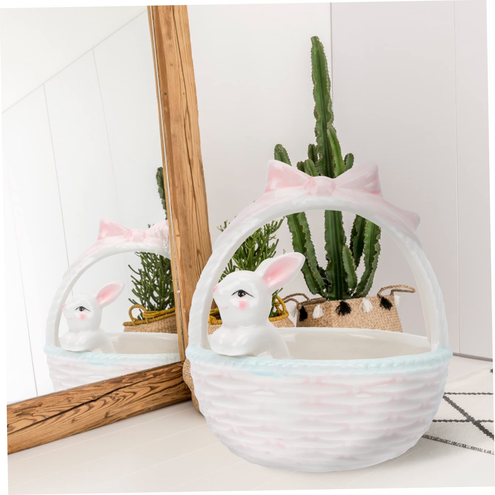 Garneck 2 Pz ornamenti del coniglietto di Pasqua uffizi simpatico addobbi home decor decorato ciotole per conigli decoro cesto coniglio in ceramica figura di coniglio in ceramica rosa