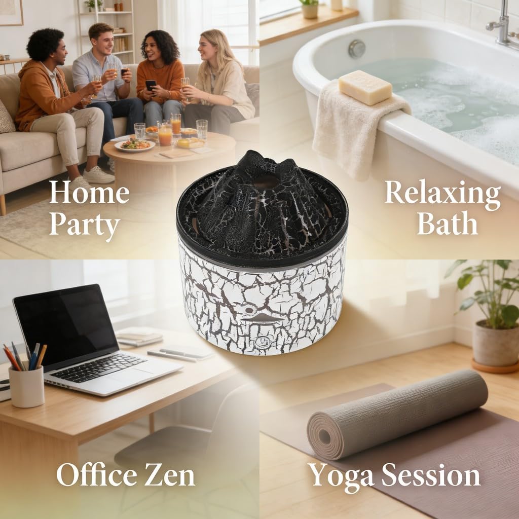 Volcano Diffuser Oil Smoke Ring Warm Atmosphere Flame Humidifier White, Auto Off, Relaxing Mist Effect - Essential Oil Air Freshener, Silent Operation, for Home and Office