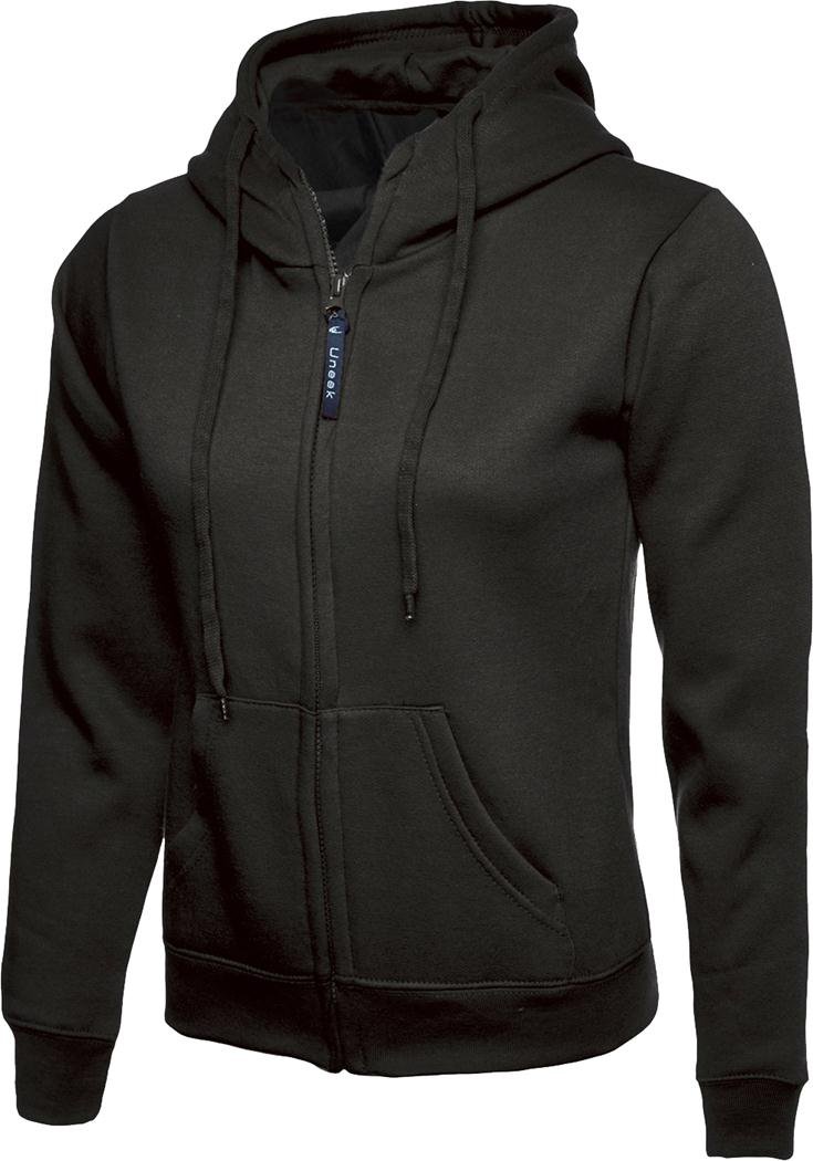 Uneek Uc505 Ladies Classic Full Zip Hooded Sweatshirt Black L