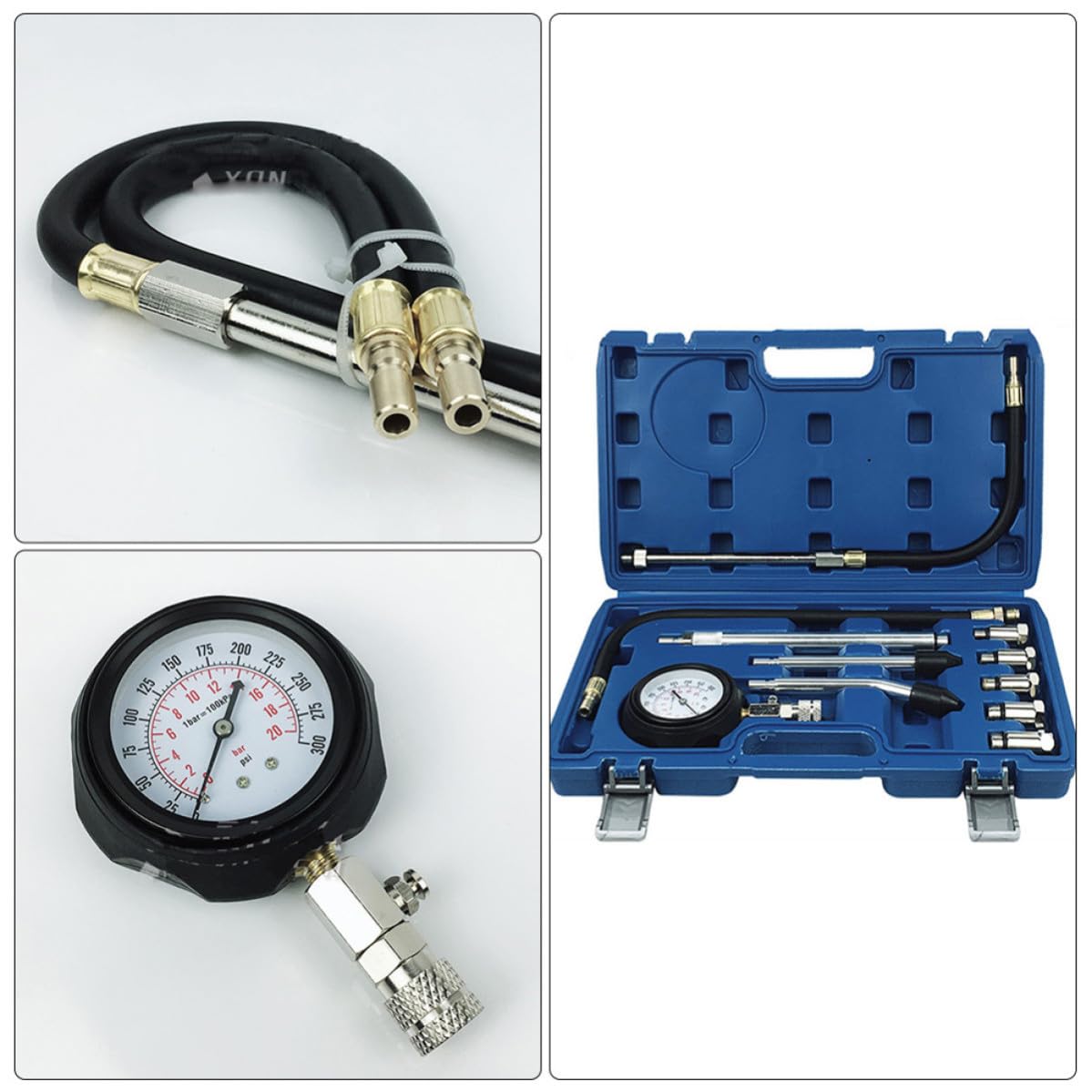 Manómetro de Presión del Cilindro del Motor Indicador de Diagnóstico del Motor 0-300 Psi (0-) Azul Adaptadores Roscados Conos de Goma y Automoción