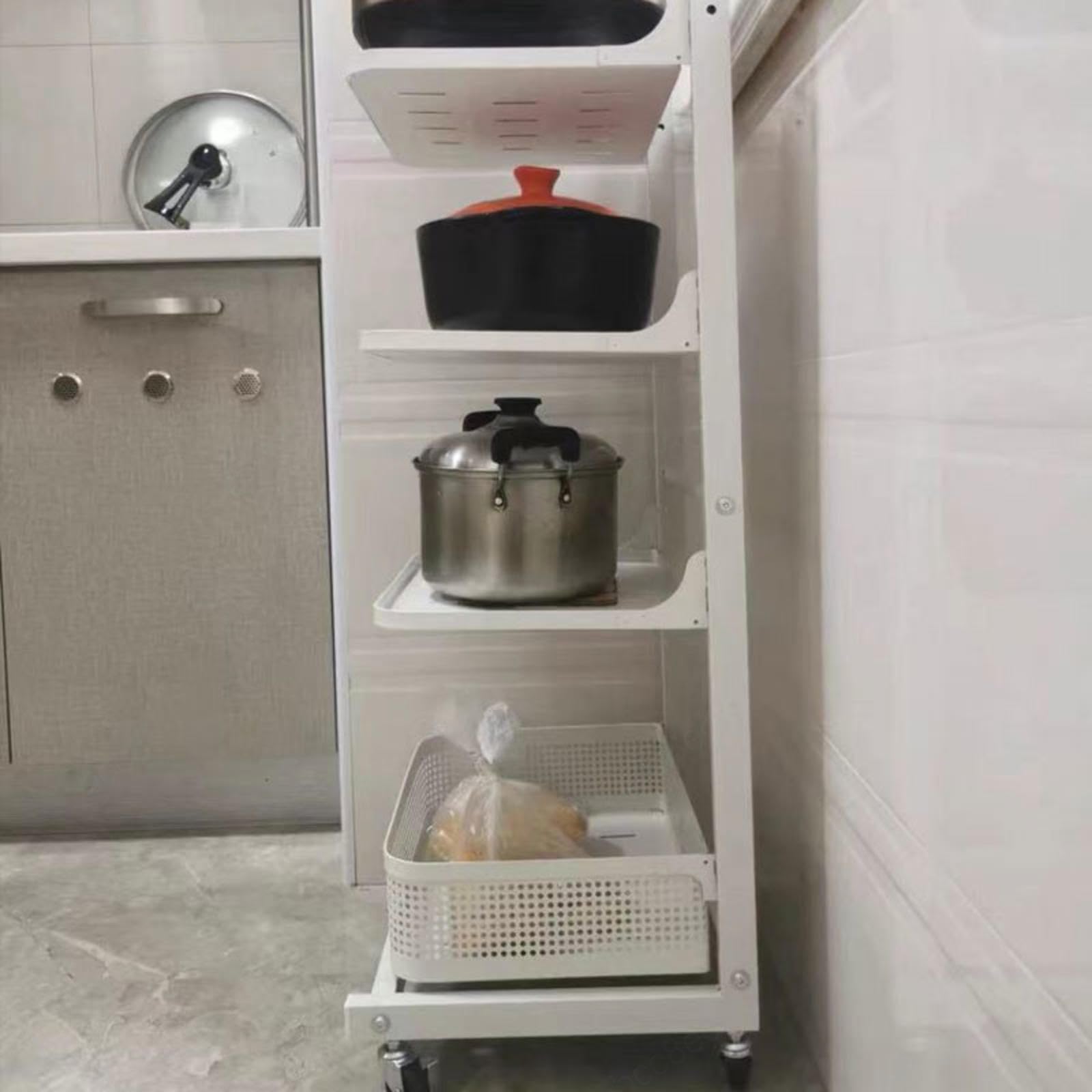 Scaffale per microonde bianco con ruote, scaffale da cucina e tagliere, multifunzione, per piccoli spazi, nero, 4 tavole incluse