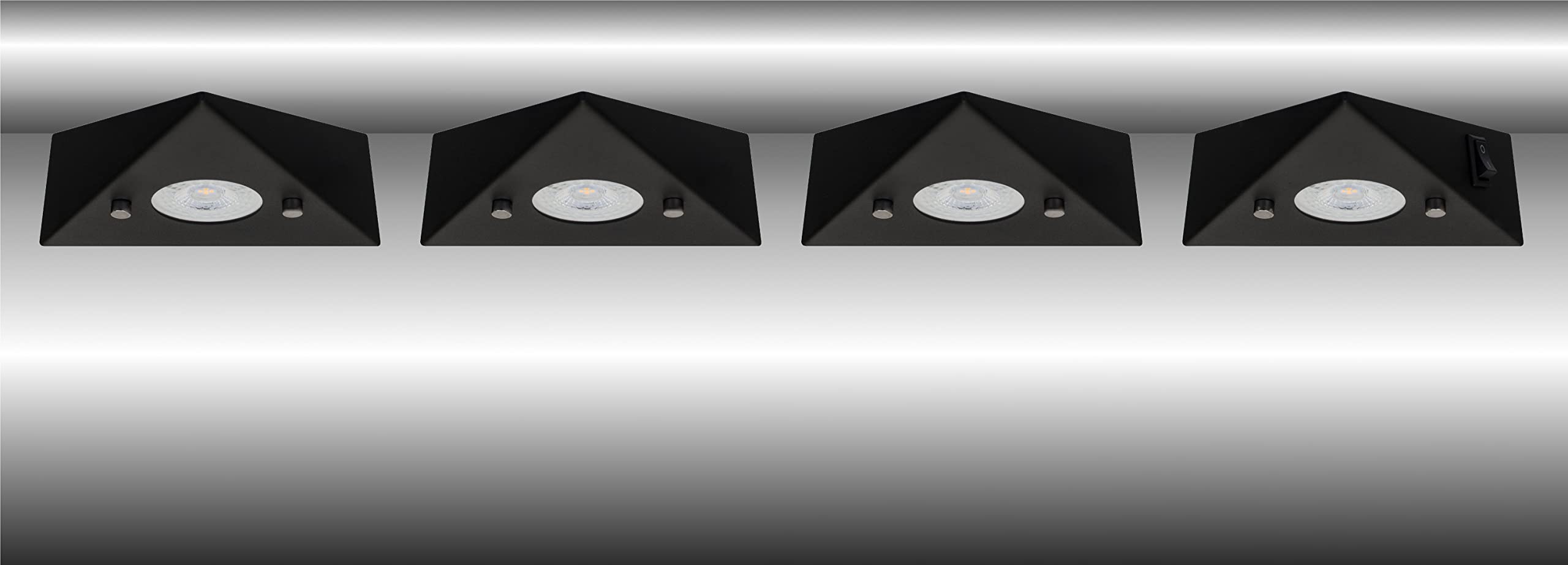TRANGO 6740-45 Lot de 4 éclairage d'armoire de cuisine noir mat *COOK* encastrable - spot encastré avec module LED 4x 4,8 watts 3000K lumière triangulaire blanc chaud - 230V extensible