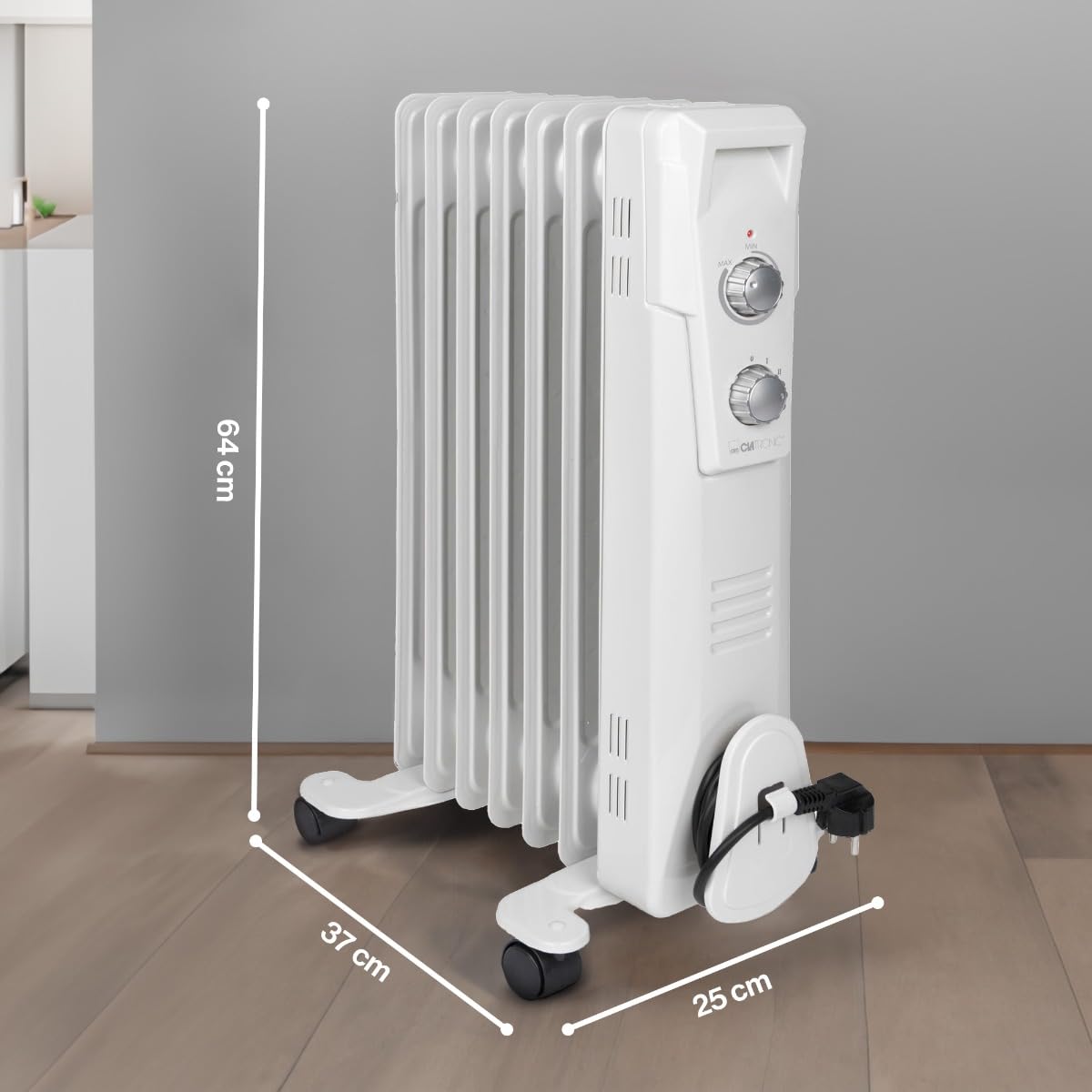 Clatronic® Ölradiator | Effiziente mobile Heizung | elektrische Heizung mit 7 Rippen | Radiator mit 3 Leistungsstufen | Slimline Heizkörper | bis zu 30qm | 1500 Watt | RA 3735