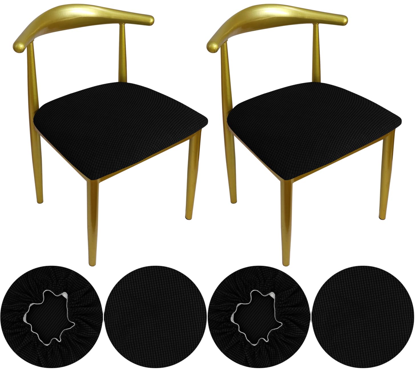 Coprisedile Sedia Rotondo Coprisgabello Rotondo 36-50cm Coprisgabello Elastico,Tessuto di Lusso, Elastico Antirughe Lavabile e Antipolvere (Nero, 4)