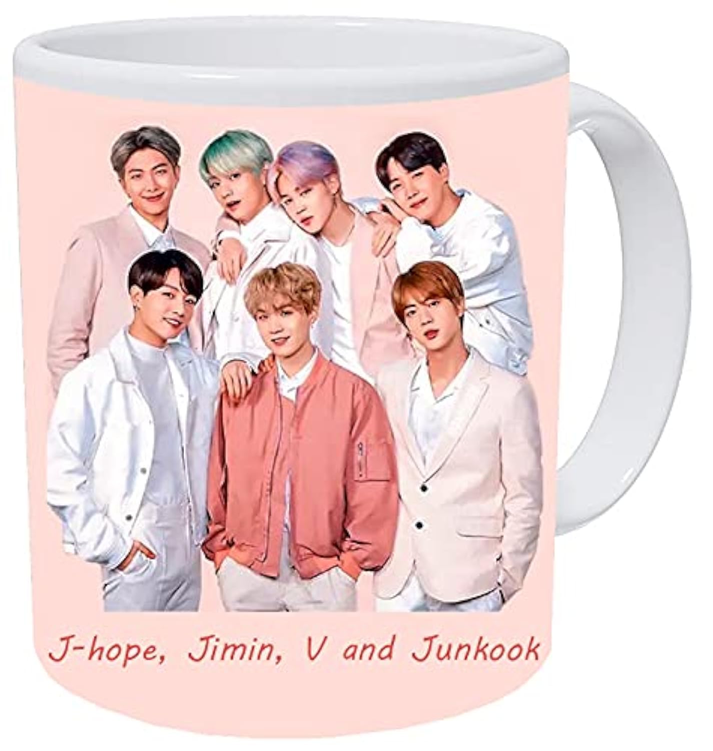 BTS Printed Ceramic Coffee Mug/Cup with Keychain for Girls Boys Birthday Return Gift for Friends BTS Music Band V Suga J-Hope Jungkook Jin Jimin Rm, 325 ML