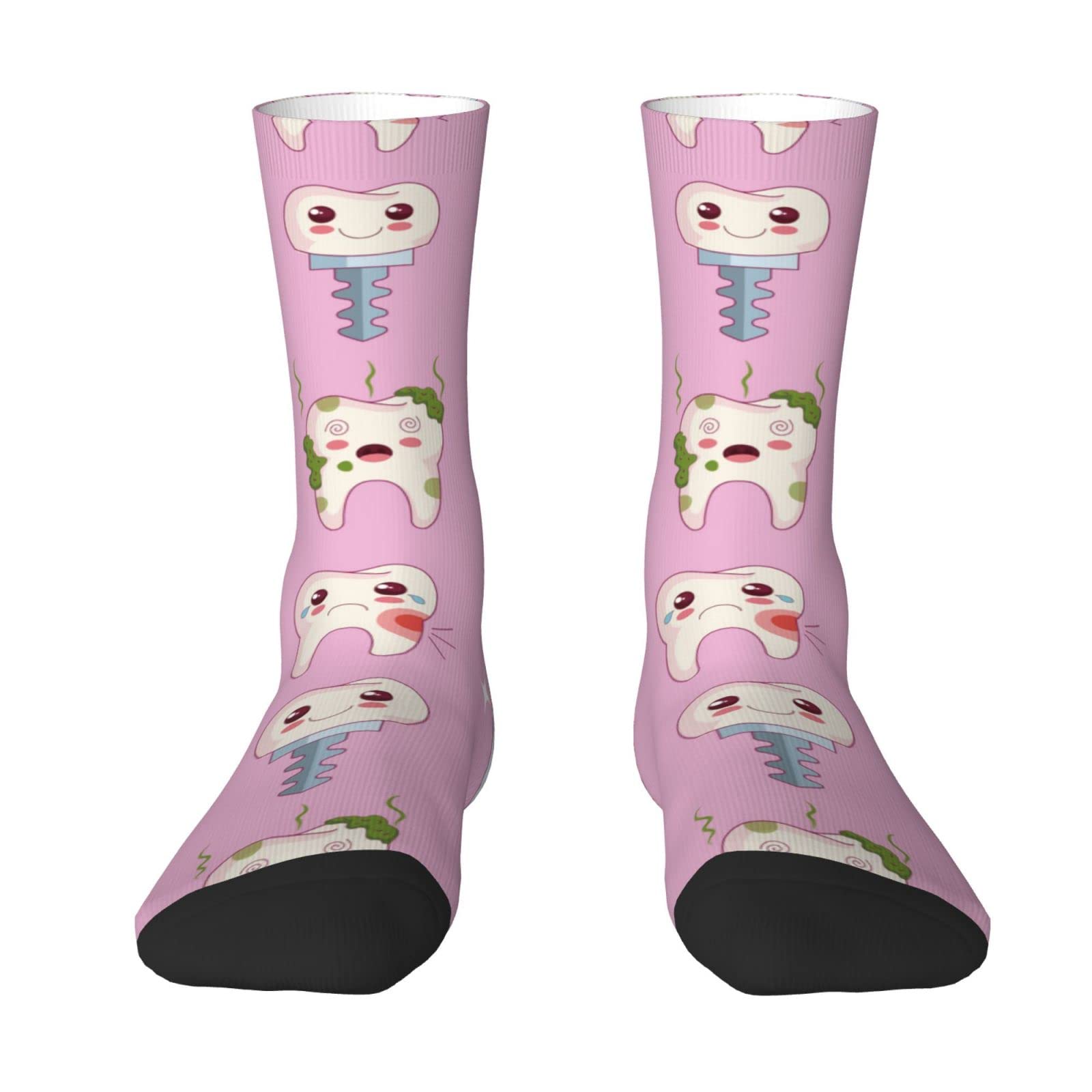 Oudrspo Kawaii Dentist Teeth Pink Women Men Crew Socks Cushioned Crew Socks Athletic Compression Socks