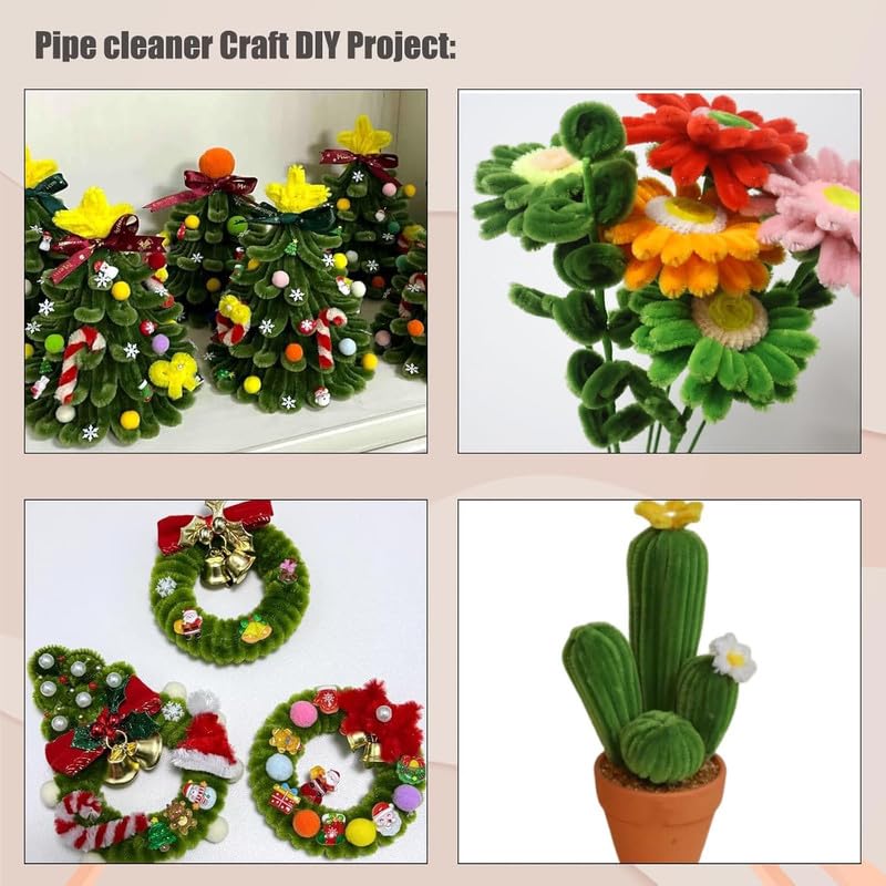 Image of 100Pcs Pipe Cleaners Craft Set | Chenille Stem Fuzzy Sticks DIY Craft Supplies for Art Projects Activities, Decorations, Flower Making, Modeling & Sculpting (Moss Green)